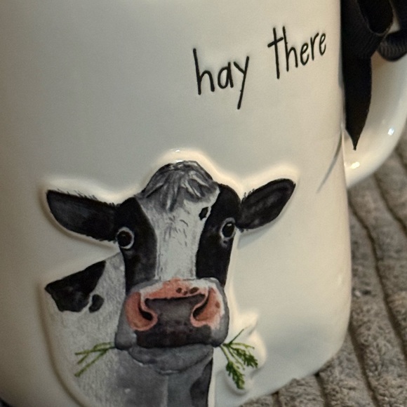 Rae Dunn Cow Mug - White with Black Accents - HAY THERE - Farmhouse Style - Picture 3 of 8